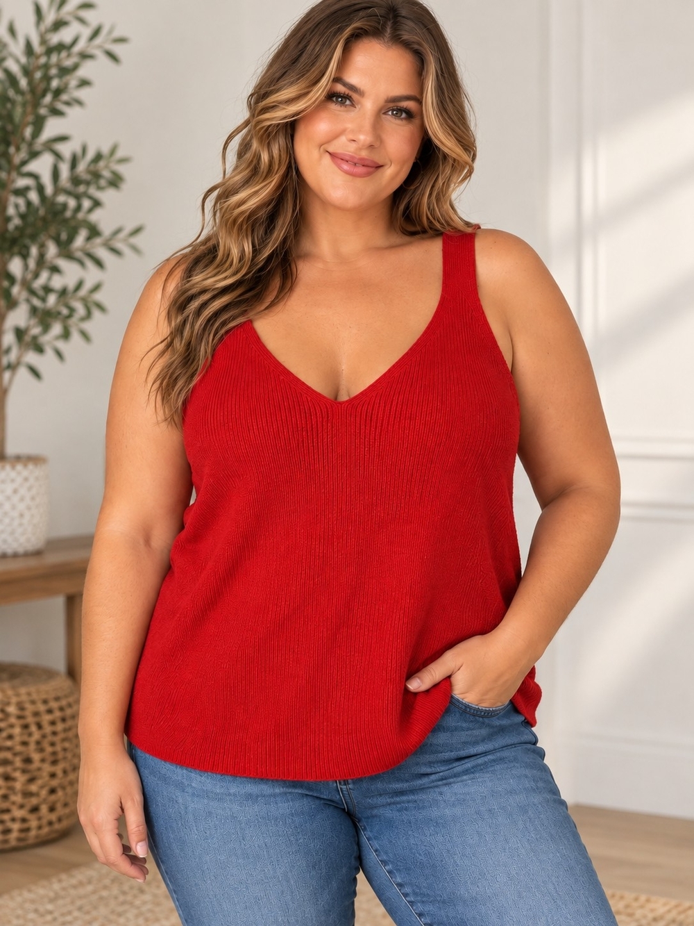 A112. Old Navy Women’s 3X Red Knit Sweater Vest V-Neck Cotton Blend Plus Size